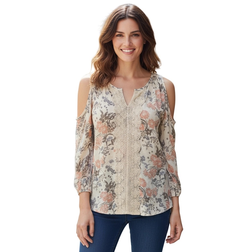 Faded Glory Gold and Orange Cut Out Blouse
